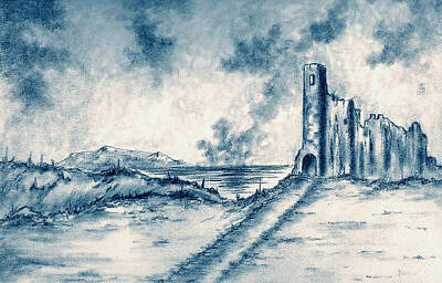Fantasy Drawings - Old Castle Ruins by Michael Vigliotti