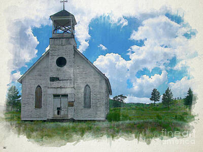 Birds Digital Art - Old Church in Creede CO in Watercolors by May Finch