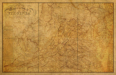 Route 66 Royalty Free Images - Old Map of Virginia State Schematic Circa 1859 on Worn Distressed Parchment Royalty-Free Image by Design Turnpike