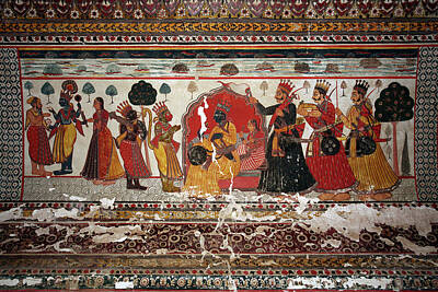 Game Of Chess - Old Painting in Raj Mahal Palace, Orchha Fort by Aivar Mikko