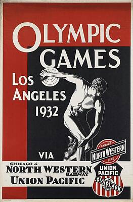 City Scenes Mixed Media Rights Managed Images - Olympic Games - Los Angeles 1932 - North Western Railway - Retro travel Poster - Vintage Poster Royalty-Free Image by Studio Grafiikka