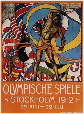 Royalty-Free and Rights-Managed Images - Olympische Spiele 1912 - Stockholm, Sweden - Retro travel Poster - Vintage Poster by Studio Grafiikka
