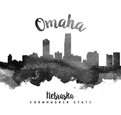 Skylines Paintings - Omaha Nebraska Skyline 18 by Aged Pixel