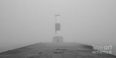 Vintage State Flags - Onekama Pier on Foggy Morning by Twenty Two North Photography