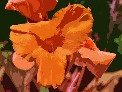 Lilies Digital Art - Orange Canna Lilies Macro Abstract by Linda Brody