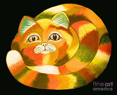 Mammals Drawings - Orange Cat by Nick Gustafson