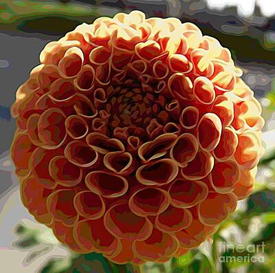 Roses Mixed Media - Orange Dahlia Flower Melting Colors Effect by Rose Santuci-Sofranko