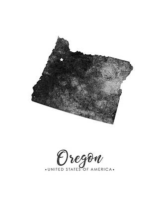 Mixed Media - Oregon State Map Art - Grunge Silhouette by Studio Grafiikka