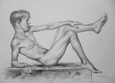 Cargo Boats Rights Managed Images - Original Pencil Drawing Male Nude Boy On Paper #16-9-29 Royalty-Free Image by Hongtao Huang