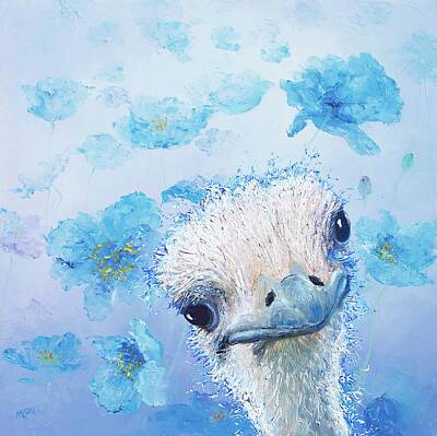 A Tribe Called Beach - Ostrich in a field of poppies by Jan Matson