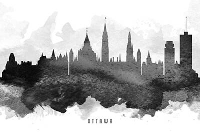 Skylines Paintings - Ottawa Cityscape 11 by Aged Pixel