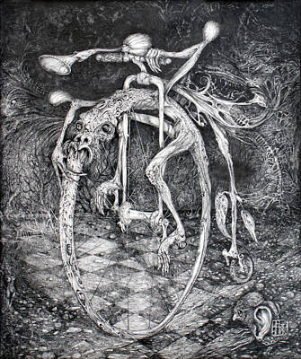 Surrealism Drawings - Ouroboros Perpetual Motion Machine by Otto Rapp