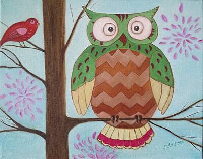Animals Paintings - Owl Art by Judy Jones