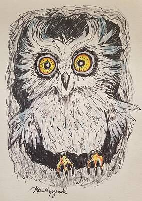 Animals Drawings - Owl by Geraldine Myszenski