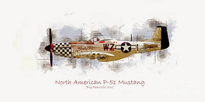 Palm Trees - P-51 Mustang - Big Beautiful Doll by Airpower Art