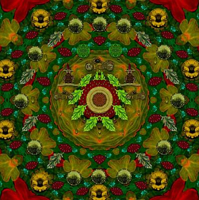 Birds Mixed Media Rights Managed Images - Panda Bears with motorcycles in the mandala forest Royalty-Free Image by Pepita Selles
