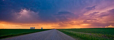 Abstract Landscape Digital Art - Panoramic Prairie Lightning Storm by Mark Duffy