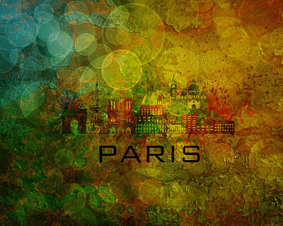 Paris Skyline Photos - Paris City Skyline on Grunge Background Illustration by Jit Lim