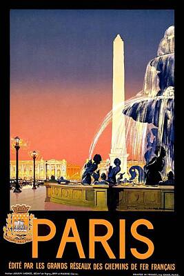 Cities Mixed Media Royalty Free Images - Paris - edite par les grands reseaux des chemins de fer francais - Retro travel Poster - Vintage Royalty-Free Image by Studio Grafiikka