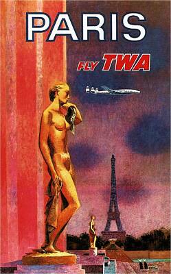Cities Mixed Media - Paris Fly TWA - Trans World Airlines - Eiffel Tower - Retro travel Poster - Vintage Poster by Studio Grafiikka