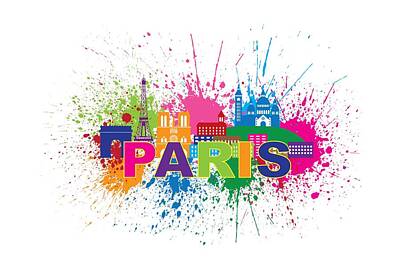 Paris Skyline Royalty-Free and Rights-Managed Images - Paris Skyline Paint Splatter Text Illustration by Jit Lim