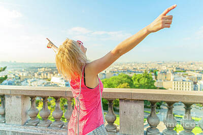 Paris Skyline Royalty-Free and Rights-Managed Images - Paris tourist woman by Benny Marty