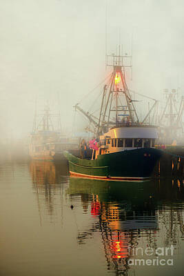 Road Trip - Fishing boats on the dock in a foggy day by Viktor Birkus