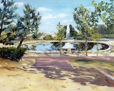 Cities Paintings - Parque Azorin Vallecas, Spain 2001 by Victoria de los Angeles Olson