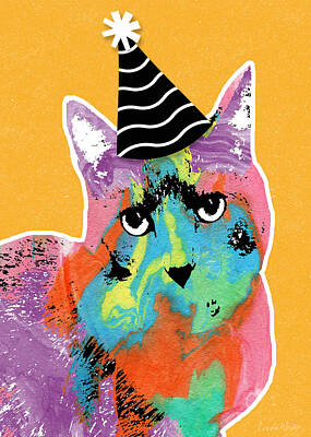 Abstract Stripe Patterns - Party Cat- Art by Linda Woods by Linda Woods