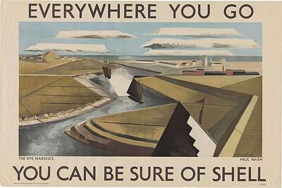 Comedian Drawings Royalty Free Images - Paul Nash 1889-1946 The Rye Marshes. Everywhere you go Royalty-Free Image by Paul Nash