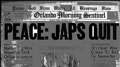 Shaken Or Stirred - Peace Japs Quit Orlando Morning Sentinel August 1945 color added 2016 by David Lee Guss