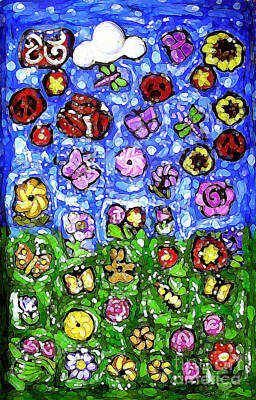 Best Sellers - Abstract Flowers Mixed Media - Peaceful Glowing Garden by Genevieve Esson