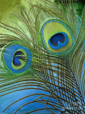 Birds Paintings - Peacock Candy Blue and Green by Mindy Sommers
