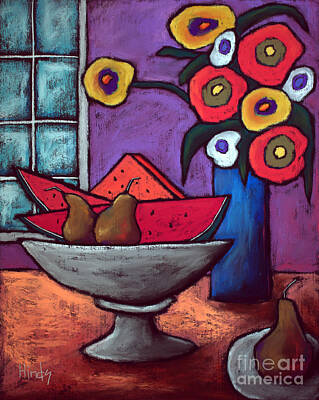Food And Beverage Paintings - Pears and Watermelon by David Hinds