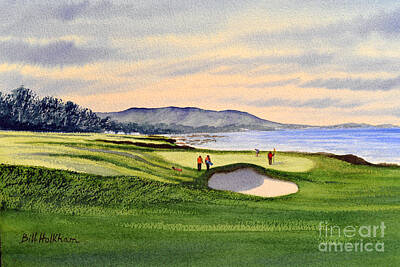 Recently Sold - Sports Paintings - Pebble Beach Golf Course 9th Green by Bill Holkham