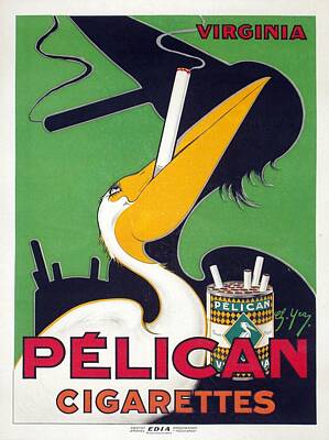 Royalty-Free and Rights-Managed Images - Pelican - Cigarettes - Vintage Smoking Advertising Poster by Studio Grafiikka