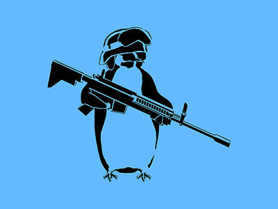 Birds Digital Art - Penguin soldier by Pixel Chimp
