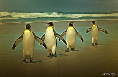 Black And White Rock And Roll Photographs - Penguins In The Beach - DA by Leonardo Digenio