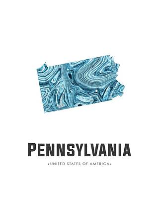 Abstract Mixed Media - Pennsylvania Map Art Abstract in Blue by Studio Grafiikka