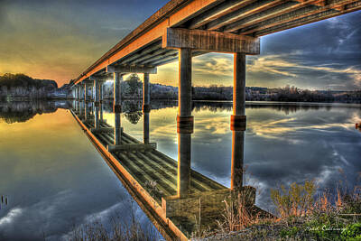 Rustic Cabin - Lake Sinclair GA Perfect Stillness Bridge Reflections Architectural Landscape Art by Reid Callaway
