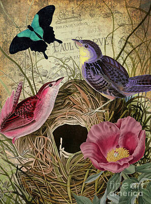 Birds Paintings - Petals and Wings III by Mindy Sommers