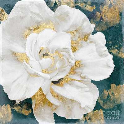 Still Life Royalty-Free and Rights-Managed Images - Petals Impasto White and Gold by Mindy Sommers