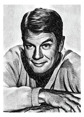 Musicians Drawings Rights Managed Images - Peter Graves, Vintage Actor by JS Royalty-Free Image by Esoterica Art Agency