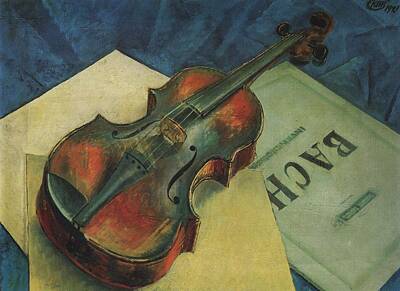 City Scenes Paintings - Petrov-Vodkino  violin 1921 by Petrov-Vodkino