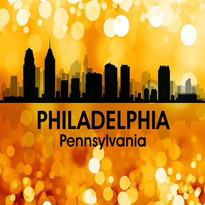 Abstract Skyline Mixed Media - Philadelphia PA 3 Squared by Angelina Tamez