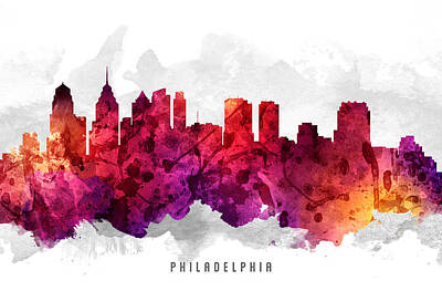 Skylines Paintings - Philadelphia Pennsylvania Cityscape 14 by Aged Pixel