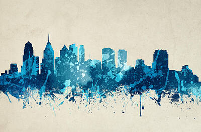 Skylines Paintings - Philadelphia Pennsylvania Skyline 20 by Aged Pixel