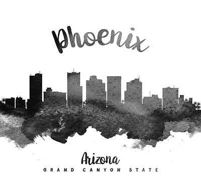 Skylines Paintings - Phoenix Arizona Skyline 18 by Aged Pixel