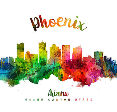 Skylines Paintings - Phoenix Arizona Skyline 24 by Aged Pixel