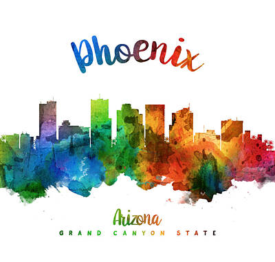 Skylines Paintings - Phoenix Arizona Skyline 25 by Aged Pixel